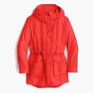 J. Crew Perfect Fit Cerulean Red Hooded Rain Coat, Large Tall